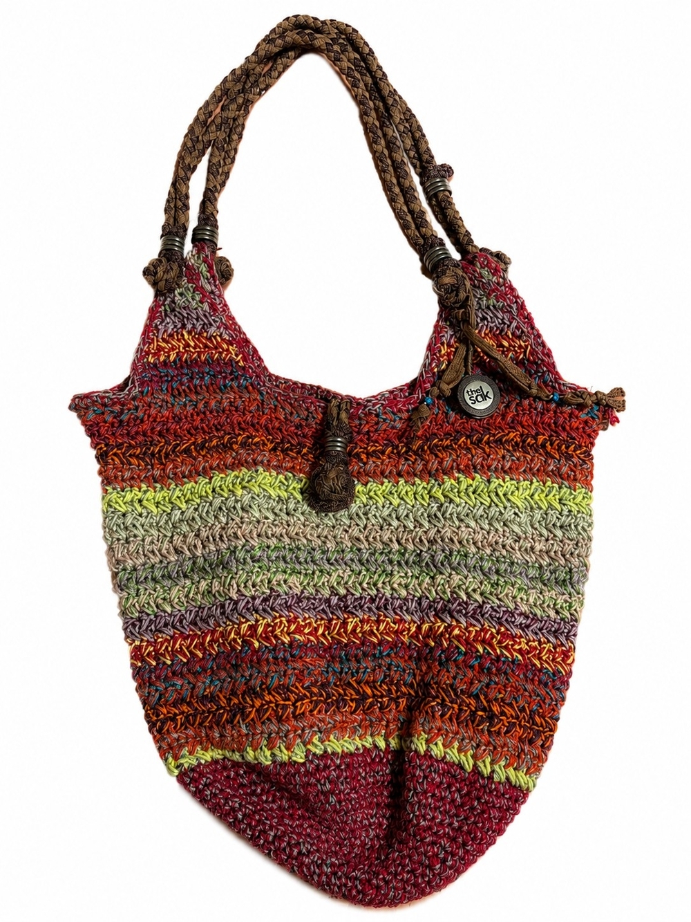 Sakroots Multicolor Crochet Hobo with Brown Braided Handles